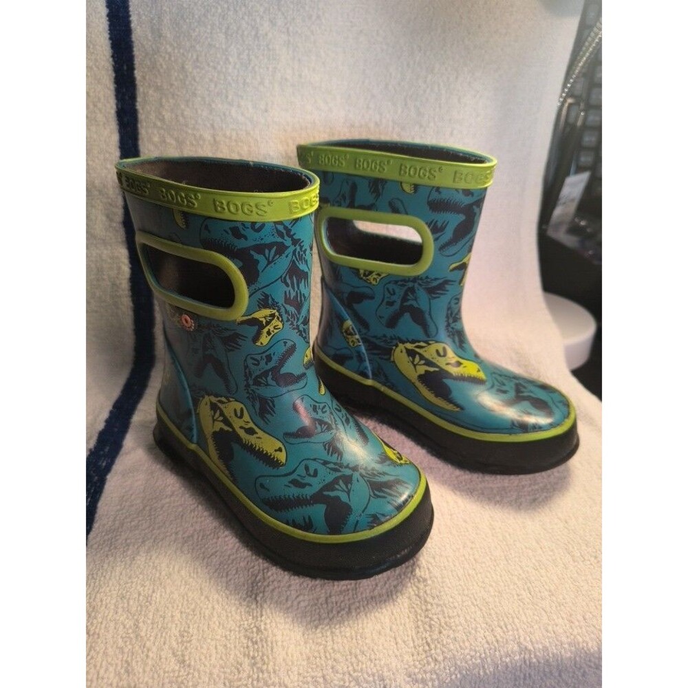 Bogs Skipper Cool Dinos Rain Boots Infant Size 7 Toddler Blue Green Dinosaur